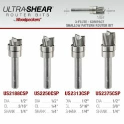Carbide Headed Compact Shallow Pattern Bits, 3-Flute, 1/4" Shank. -tool Sales Store 025 compact shallow pattern 06a
