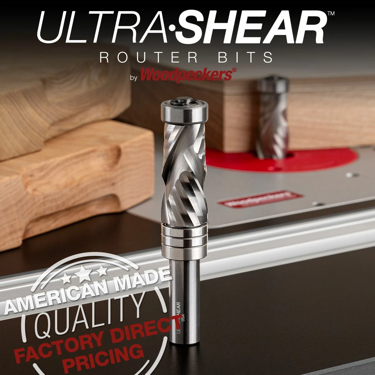 Solid Carbide Compression Combination Pattern / Flush Trim Router Bit, 2+2 Flute, 1/2" Shank 1 Solid Carbide Compression Combination Pattern / Flush Trim Router Bit, 2+2 Flute, 1/2" Shank