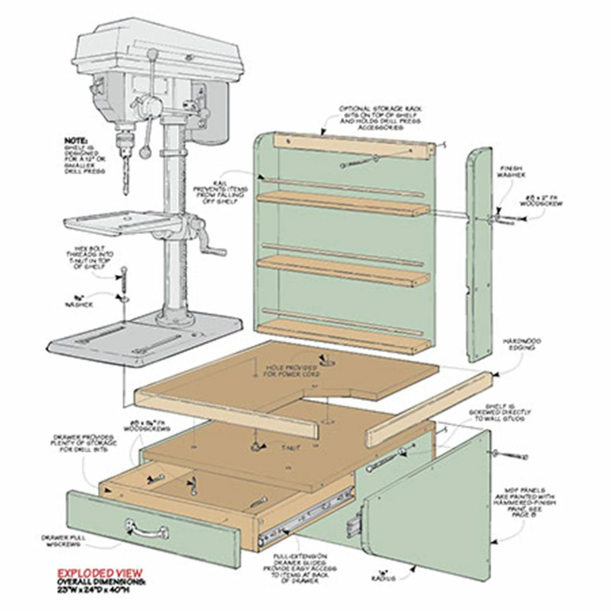 Woodsmith Wall-Mounted Drill Press Shelf Plan 2 Woodsmith Wall-Mounted Drill Press Shelf Plan - Image 2