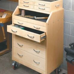 Woodsmith Slant-Front Tool Cart Standard Plan & Premium Shop Drawings