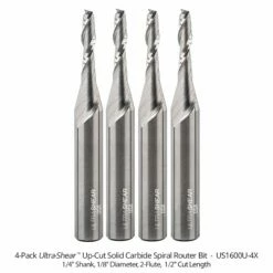 1/8" Diameter Solid Carbide Spiral Router Bits, 2-Flute, 1/4" Shank -tool Sales Store us1600u 4x