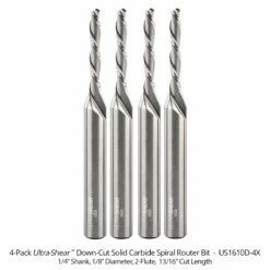 1/8" Diameter Solid Carbide Spiral Router Bits, 2-Flute, 1/4" Shank -tool Sales Store us1610d 4x