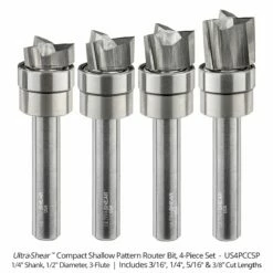 Carbide Headed Compact Shallow Pattern Bits, 3-Flute, 1/4" Shank. -tool Sales Store us4pccsp