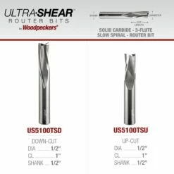 Solid Carbide Slow Spiral Router Bits, 3-Flute, 1/2" Shank -tool Sales Store us5100tsd u