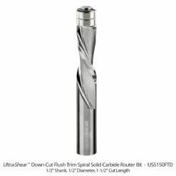 1/2" Diameter Solid Carbide Spiral Flush Trim Router Bit, 2-Flute, 1/2" Shank -tool Sales Store us5150ftd a