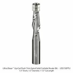 1/2" Diameter Solid Carbide Spiral Flush Trim Router Bit, 2-Flute, 1/2" Shank -tool Sales Store us5150ftu a