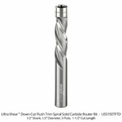 1/2" Diameter Solid Carbide Spiral Flush Trim Router Bit, 3-Flute, 1/2" Shank -tool Sales Store us5150tftd