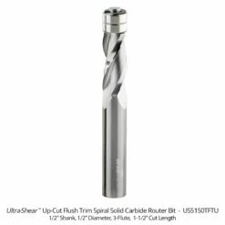 1/2" Diameter Solid Carbide Spiral Flush Trim Router Bit, 3-Flute, 1/2" Shank -tool Sales Store us5150tftu b