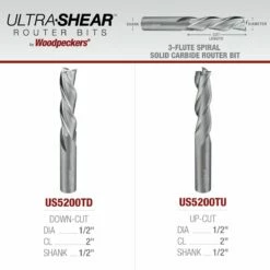 1/2" Diameter Solid Carbide Spiral Router Bits, 3-Flute, 1/2" Shank -tool Sales Store us5200 22 10