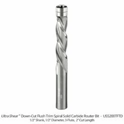 1/2" Diameter Solid Carbide Spiral Flush Trim Router Bit, 3-Flute, 1/2" Shank -tool Sales Store us5200tftd