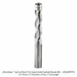 1/2" Diameter Solid Carbide Spiral Flush Trim Router Bit, 3-Flute, 1/2" Shank -tool Sales Store us5200tftu b