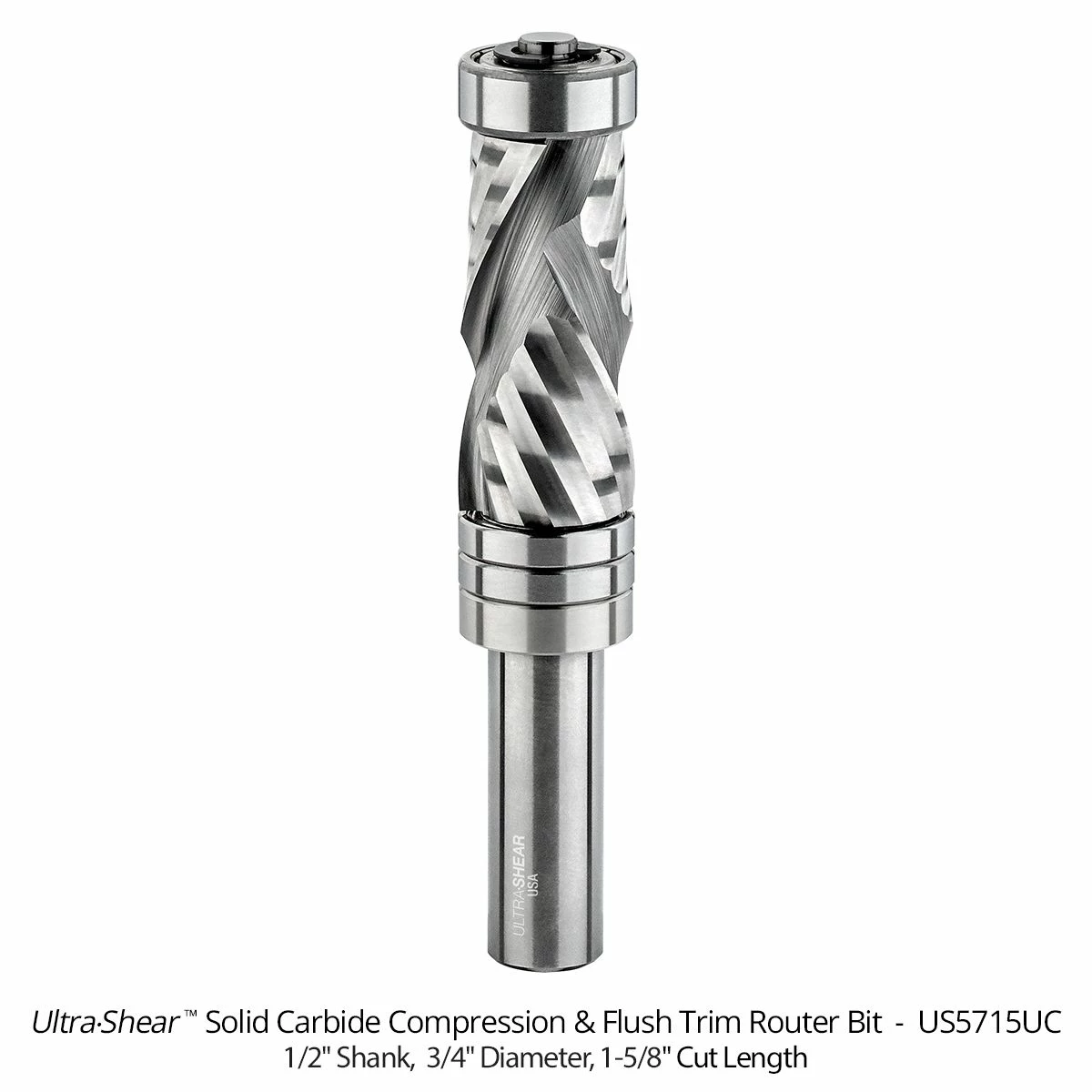 Solid Carbide Compression Combination Pattern / Flush Trim Router Bit, 2+2 Flute, 1/2" Shank 7 Solid Carbide Compression Combination Pattern / Flush Trim Router Bit, 2+2 Flute, 1/2" Shank - Image 7