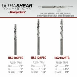1/4" Diameter Solid Carbide Flush Trim Compression Router Bits, 2+2 Flute, 1/4" Shank -tool Sales Store us 2102ftc 2125ftc 2152ftc