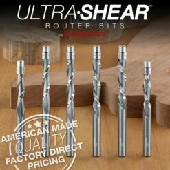 1/4" Diameter Solid Carbide Spiral Flush Trim Router Bits, 2-Flute, 1/4" Shank