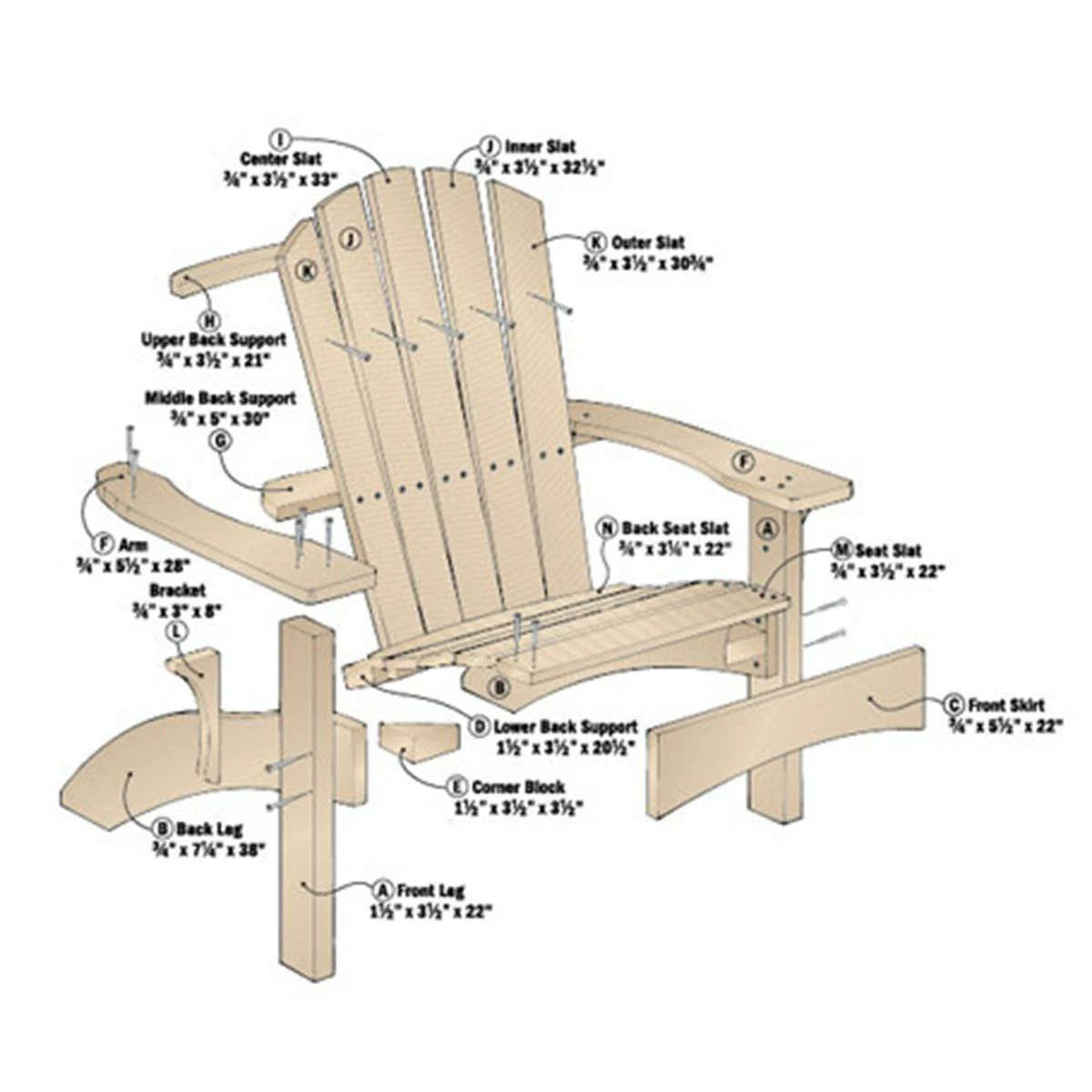 Woodsmith Adirondack Chair & Ottoman Plan 2 Woodsmith Adirondack Chair & Ottoman Plan - Image 2